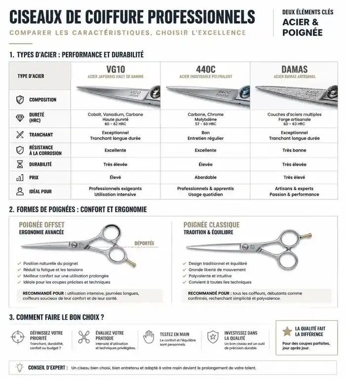 Infographie comparative des meilleurs ciseaux de coiffure professionnels pour choisir son équipement