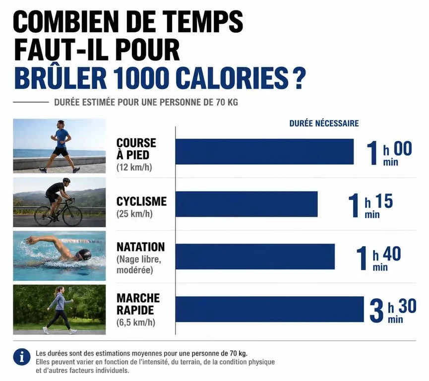 Infographie comparative des activités physiques pour brûler 1000 calories par jour