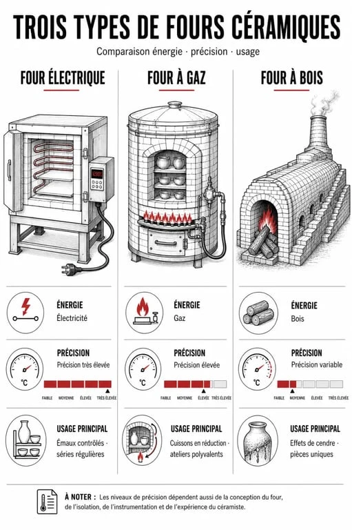 Comparatif des différents types de fours céramiques : électrique, gaz et bois pour choisir son équipement d'atelier.