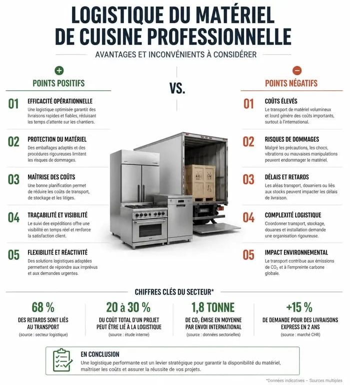 Tableau comparatif des avis sur la logistique et la livraison Equipementpro pour matériel de cuisine professionnelle