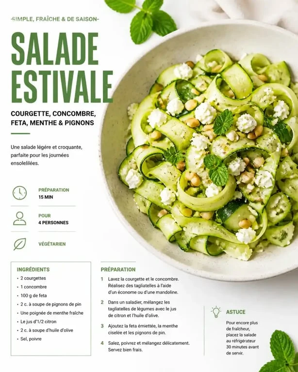 Salade fraîcheur de courgette et concombre à la feta et menthe