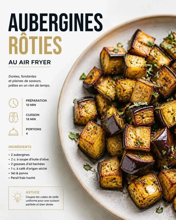 Cubes d'aubergine au air fryer fondants et dorés