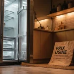 Frigo américain prix usine en intérieur : distributeur d’eau et LED, porte entrouverte