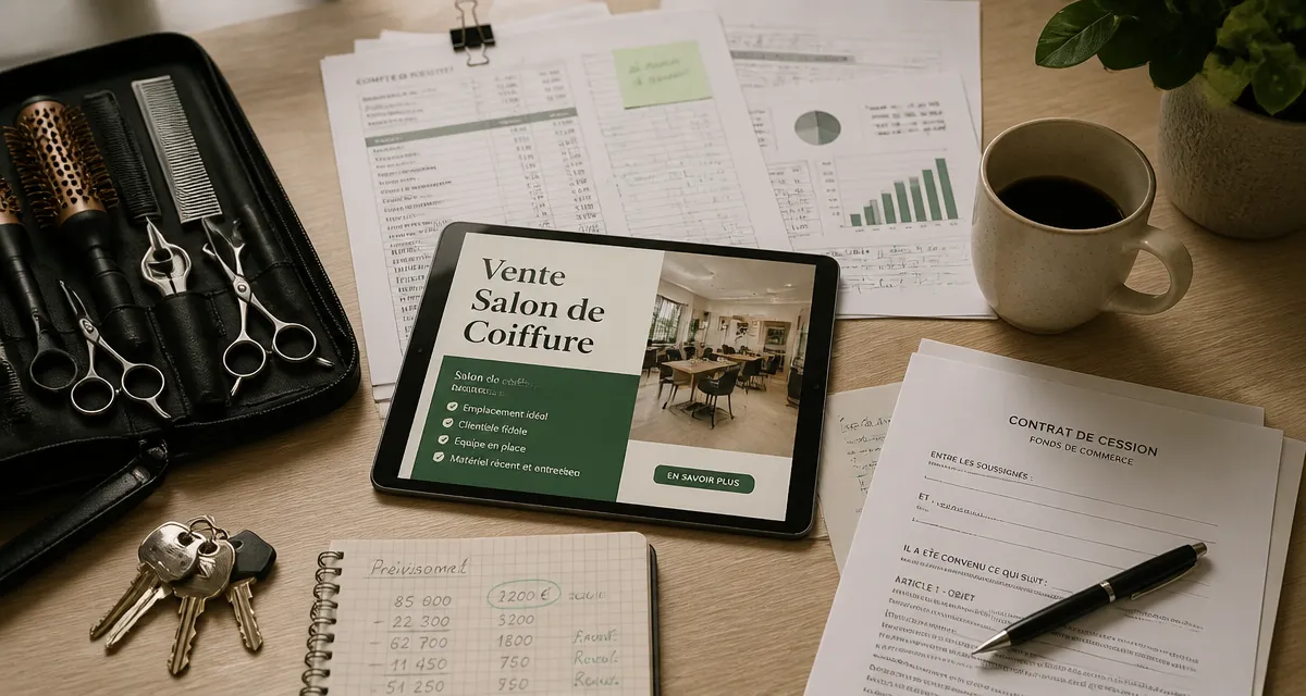 vente d un salon de coiffure sur bureau avec outils et contrats