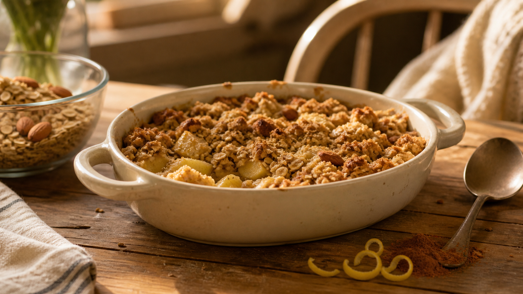 Crumble healthy aux pommes : miettes croustillantes et fruits fondants