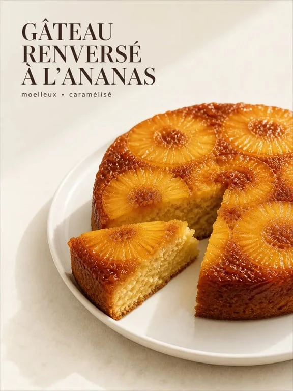 Dessert ananas : gâteau renversé moelleux à l’ananas servi sur un plat
