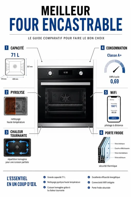 Comparatif du meilleur four encastrable avec capacité, pyrolyse et consommation