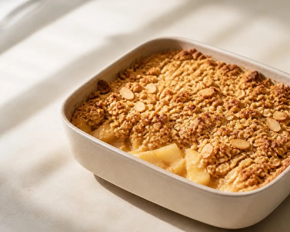 Recette crumble healthy aux pommes doré et croustillant en plat familial