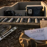 Fabrication d une piscine : chantier d une piscine enterrée semi-enterrée, béton et coffret électrique