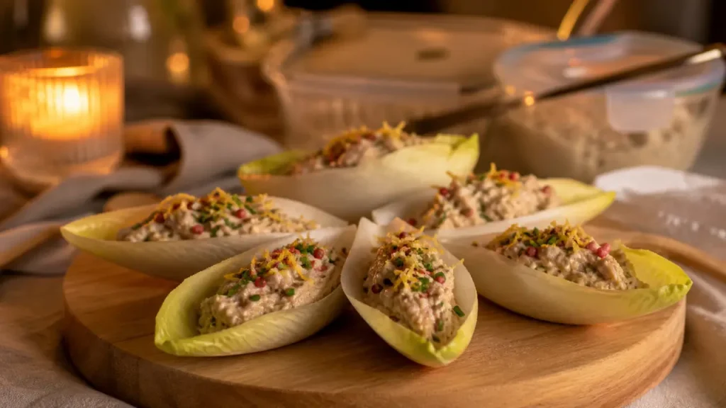 Feuilles d'endives garnies pour apéro, bouchées au thon citron-ciboulette