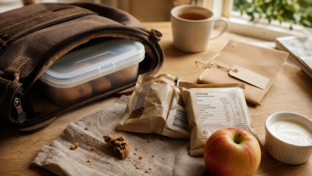 gouter industriel : boîte hermétique, étiquettes nutrition et goûter maison