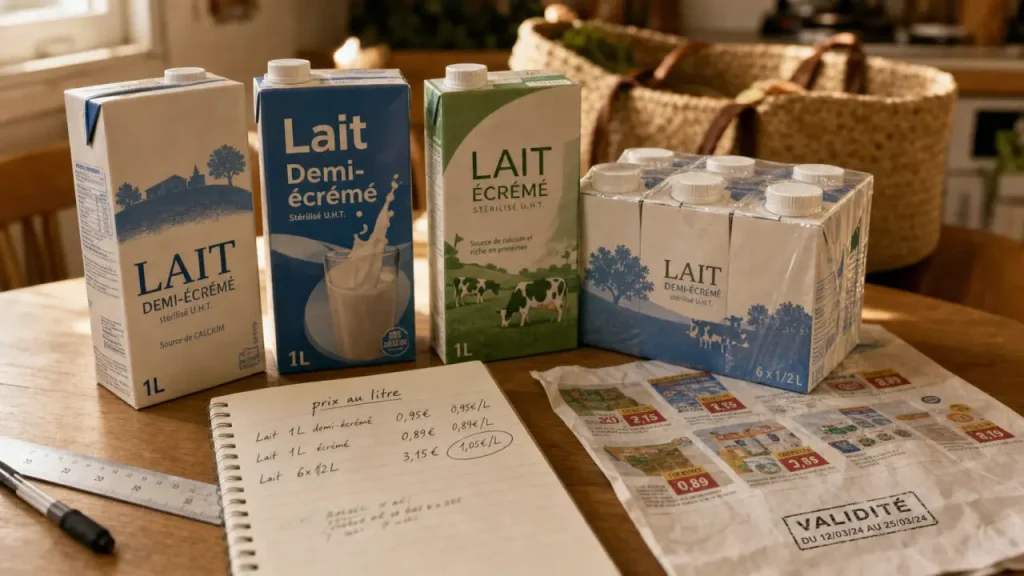 Lait promotion : prix au litre, packs familiaux, dates à vérifier