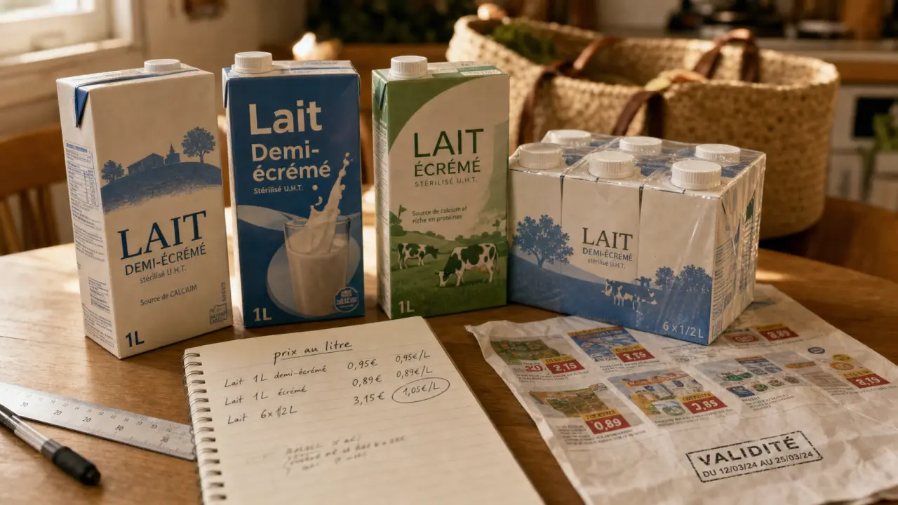Lait promotion : prix au litre, packs familiaux, dates à vérifier