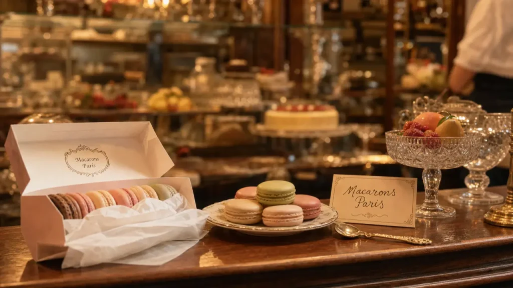 Meilleure patissier paris : macarons pastel et vitrine trompe-l’œil