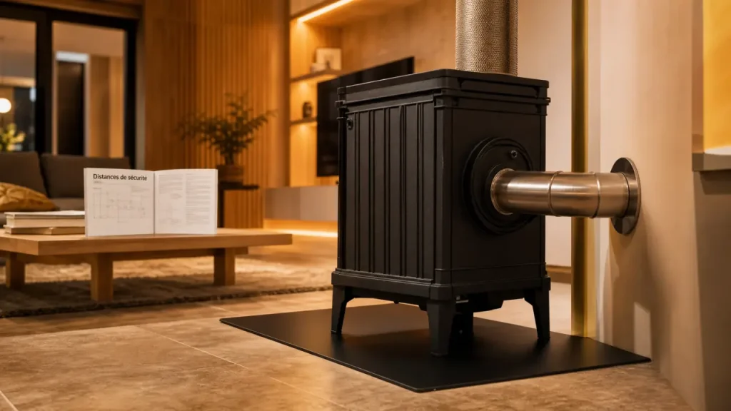 Schéma d’installation d’un poêle à bois : distances, conduit et points de sécurité