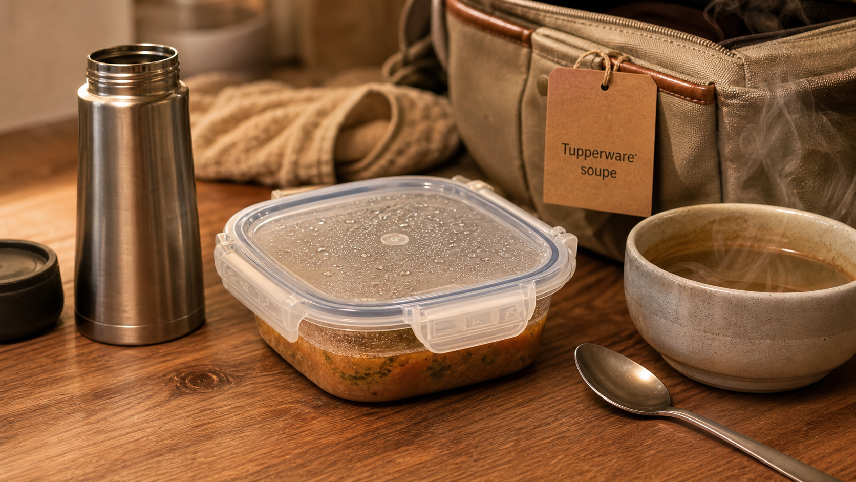 Tupperware pour soupe hermétique sans fuite, joint en silicone visible