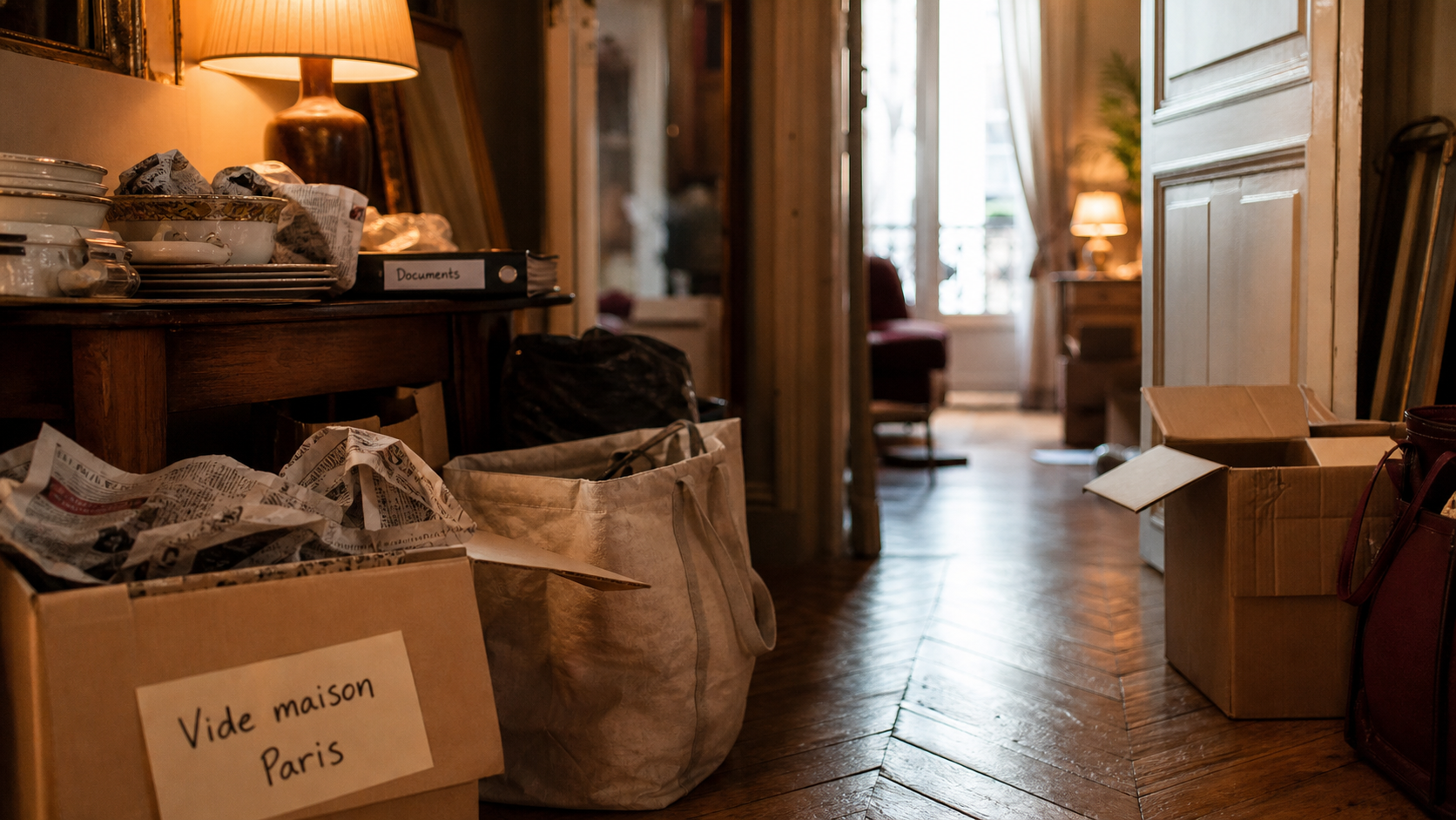 vide maison paris : intérieur en cours de vide et tri