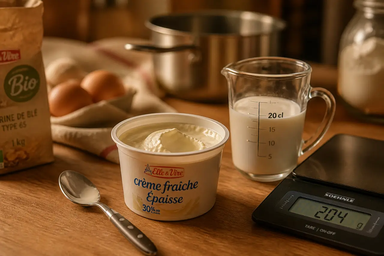 20 cl crème fraîche épaisse en gramme, 204 g sur balance