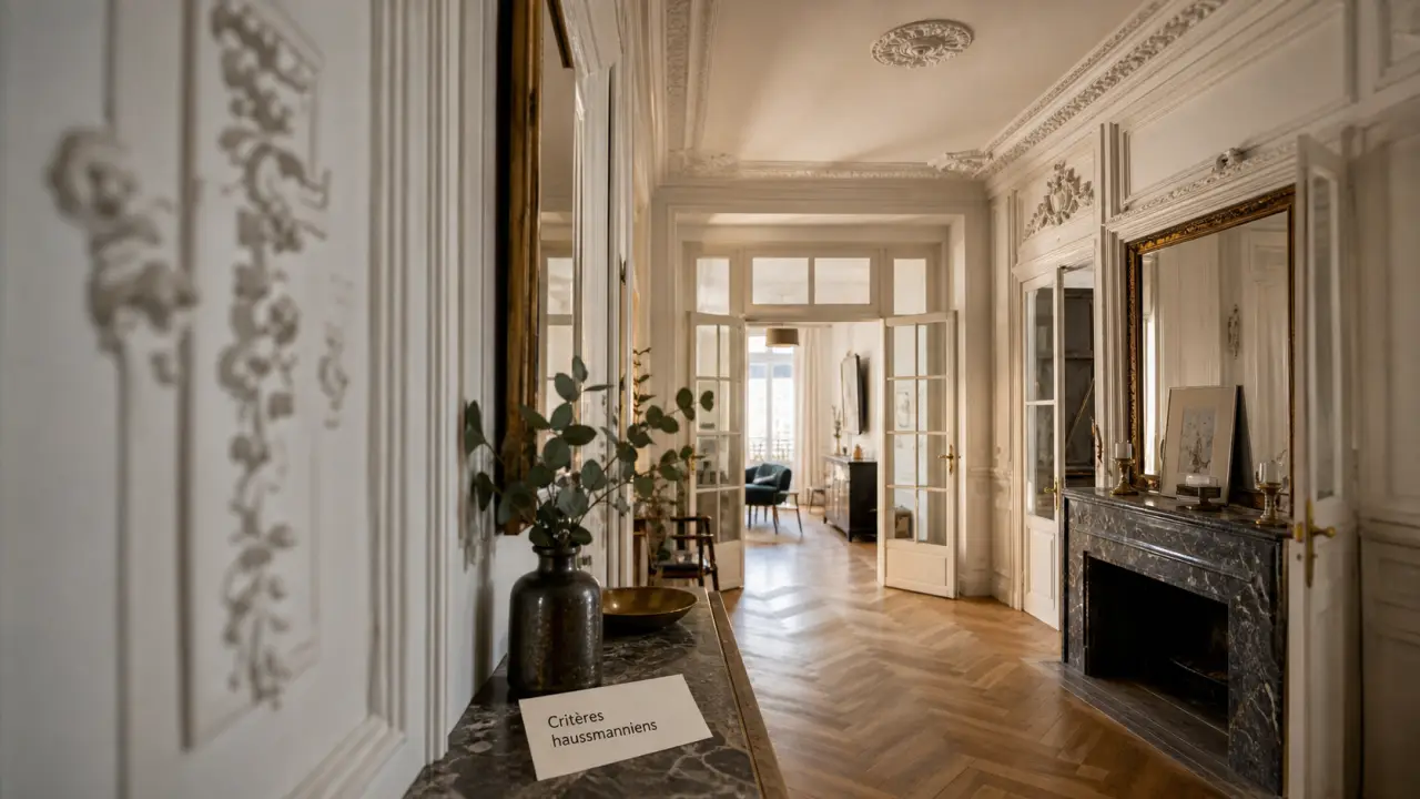 Critères pour acheter appartement haussmannien Paris : entrée, moulures, cheminée