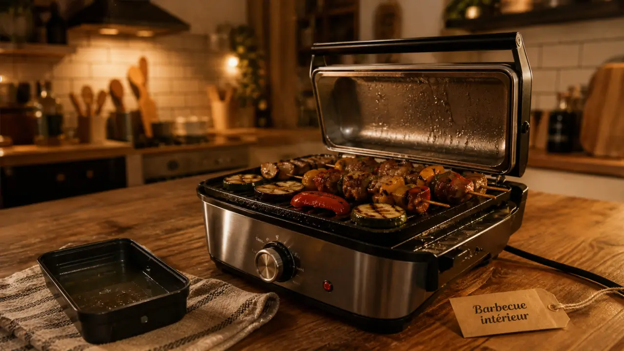 Barbecue interieur avec bac à eau et fumée réduite