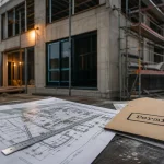 Construction immobilier entreprise : permis PC et plans sur chantier