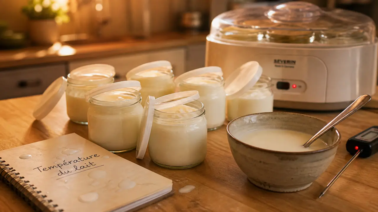 Faire des yaourts maison : yaourt doux à 37° max, pots en verre et lait tiède