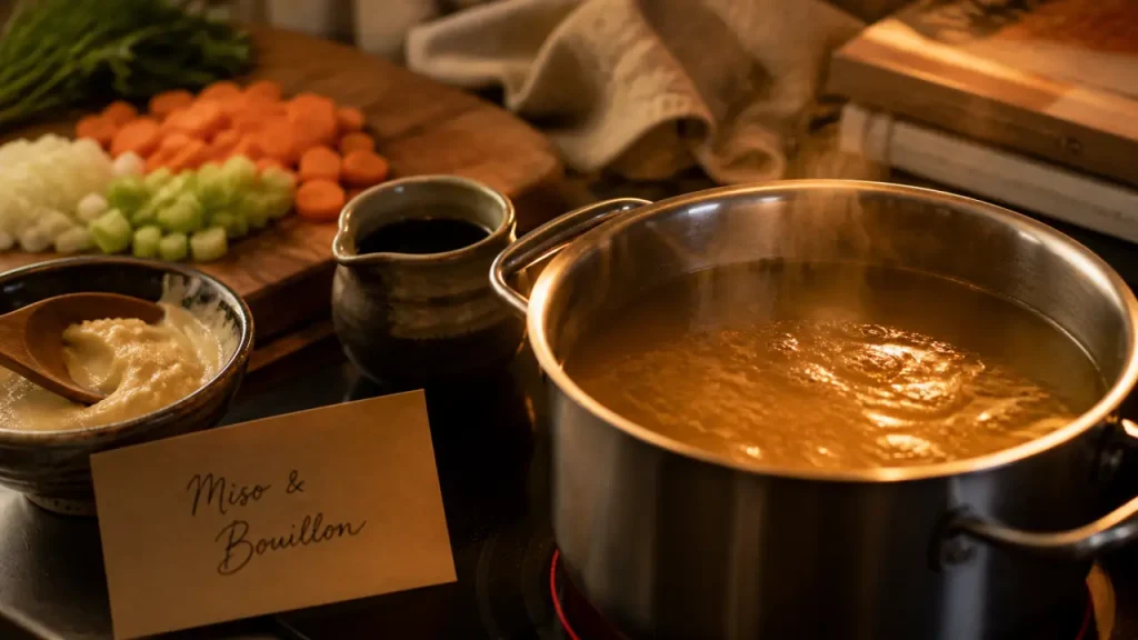 Bouillon de volaille : miso, herbes et bouillon de légumes pour le remplacer
