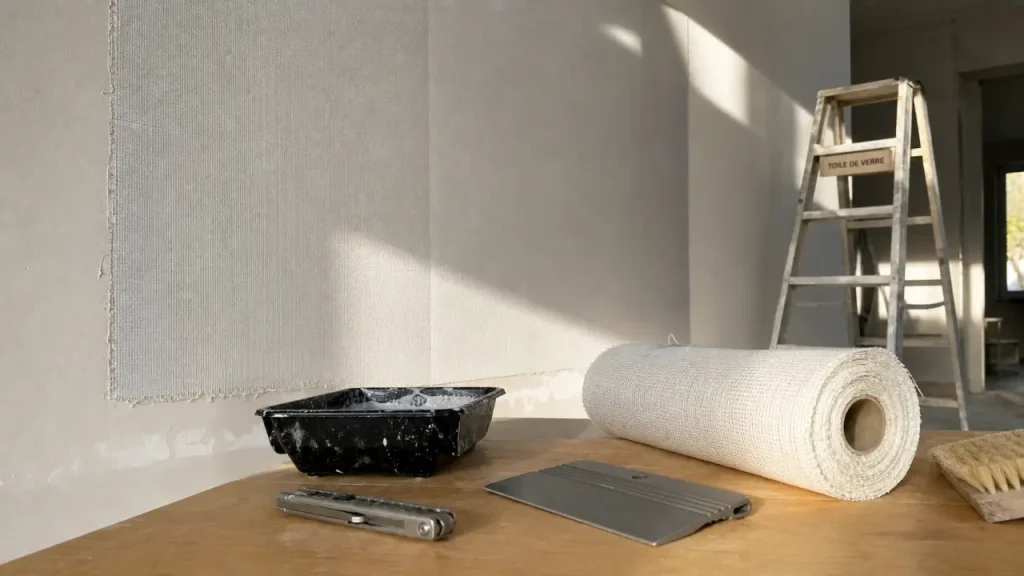 Pose toile de verre murale : lé marouflé sans bulles