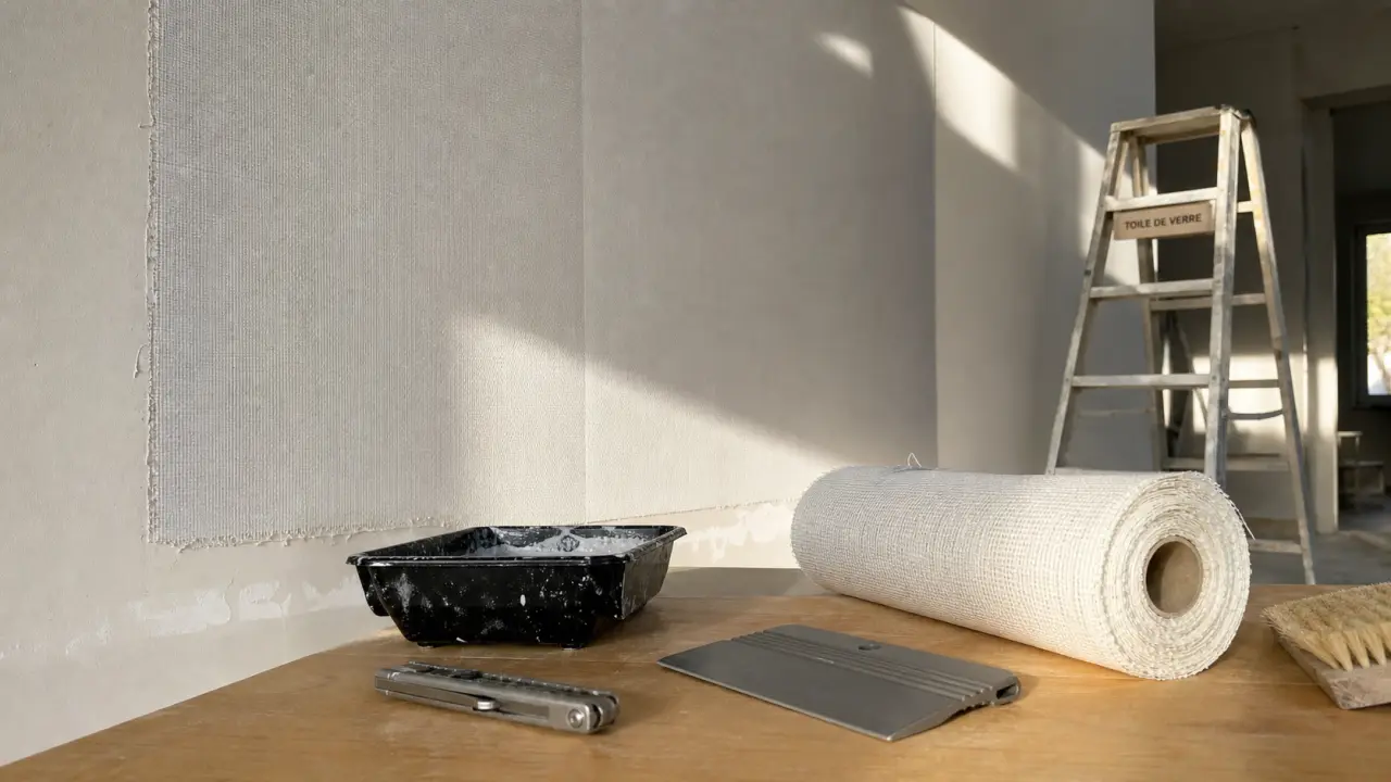 Pose toile de verre murale : lé marouflé sans bulles