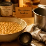 Préparation pois chiche : pois chiches trempés puis cuisson sans sel