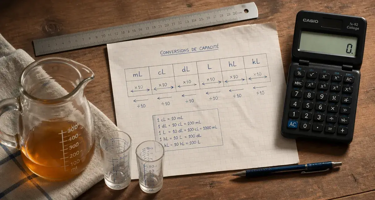 Tableau des mesure liquide mL cL L
