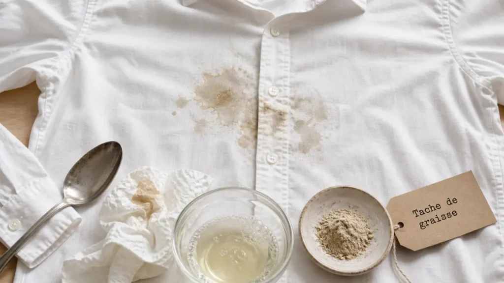Taches de graisse sur vêtements : absorber vite, puis détacher selon le tissu