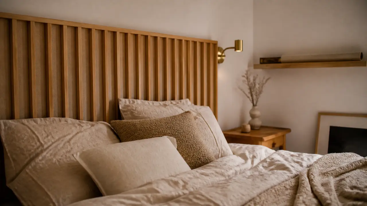 Tete de lit fabriqué maison en tasseaux DIY en chambre