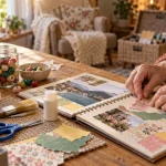 Bricolage facile pour personnes âgées : collage en intérieur, mains et fournitures visibles