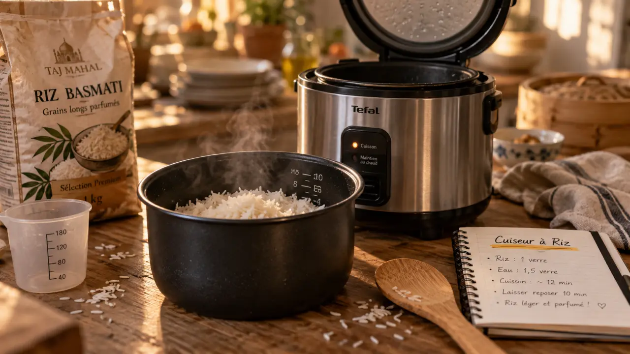 Cuiseur riz comparatif : cuiseur à riz ouvert avec vapeur dans une cuisine