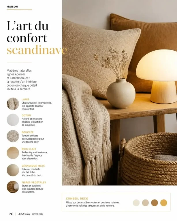 Détail des matières et de la lumière dans une déco scandinave cocooning