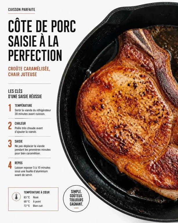 Cuisson d'une côte de porc à la poêle