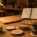 Fabriquer des objets en bois : rondelles de bouleau et gabarit de perçage en atelier