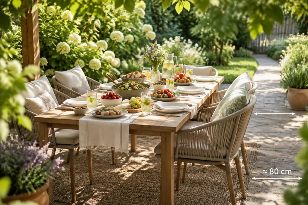 Un goûter estival réussi repose sur 80 cm de circulation autour de la table