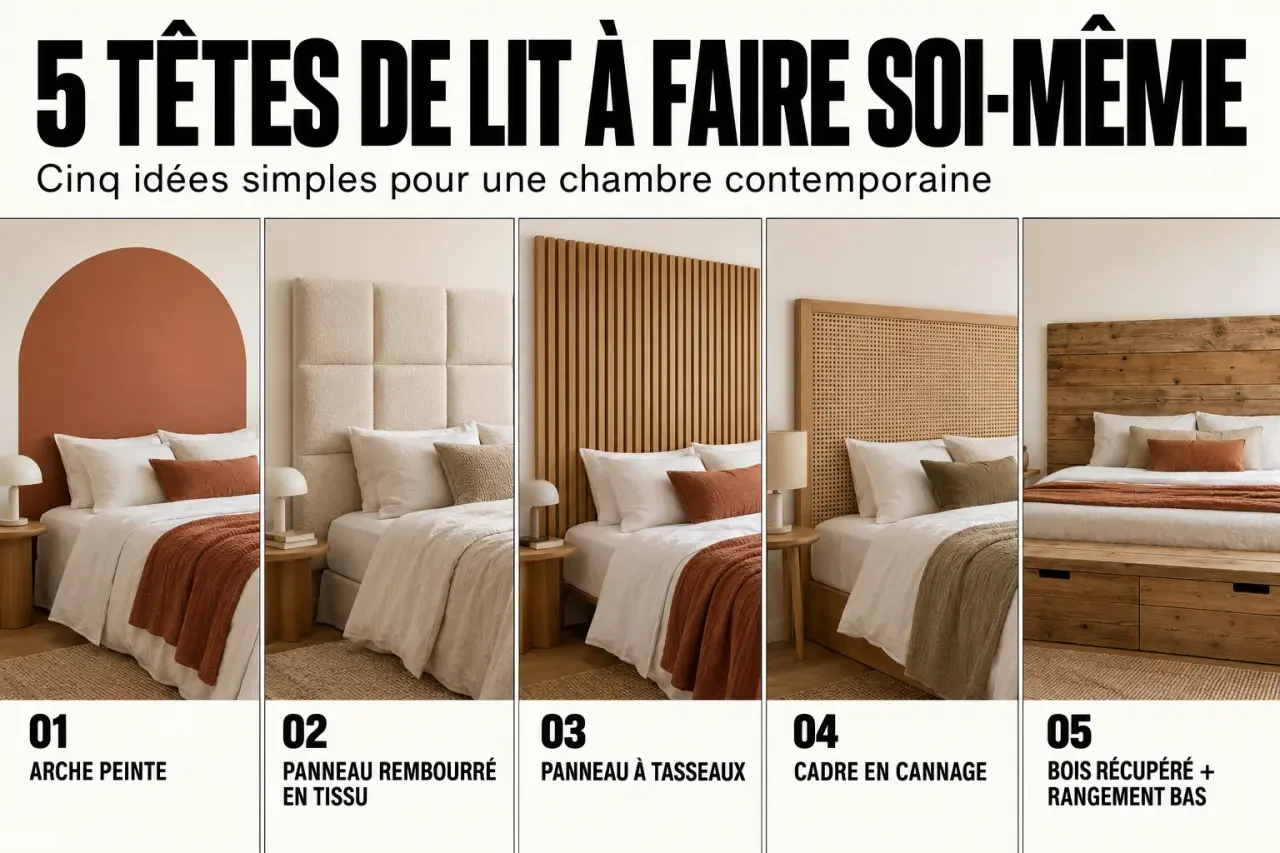 Idées de tête de lit à faire soi-même en peinture, tissu, tasseaux, cannage et bois récupéré