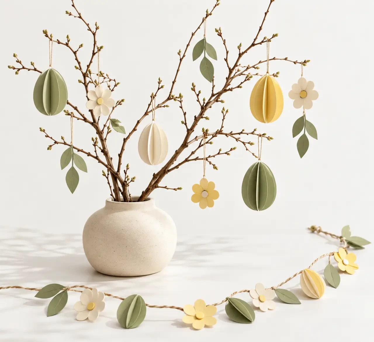 Bricolage de Pâques pour adulte avec arbre décoratif et suspensions en papier
