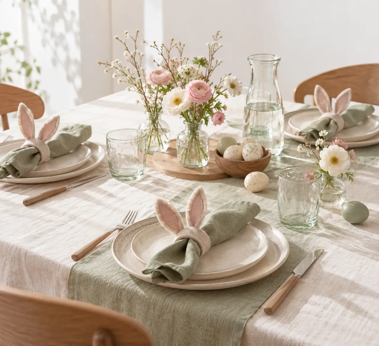 Bricolage de Pâques pour adulte avec ronds de serviette en feutrine et vases récupérés